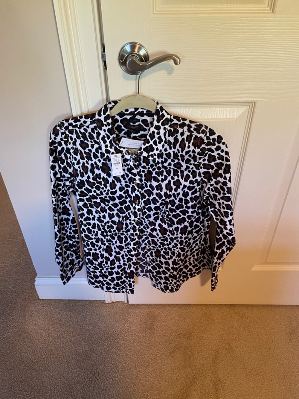 Talbots Petite Leopard Print Button-Up Shirt - Black & Brown